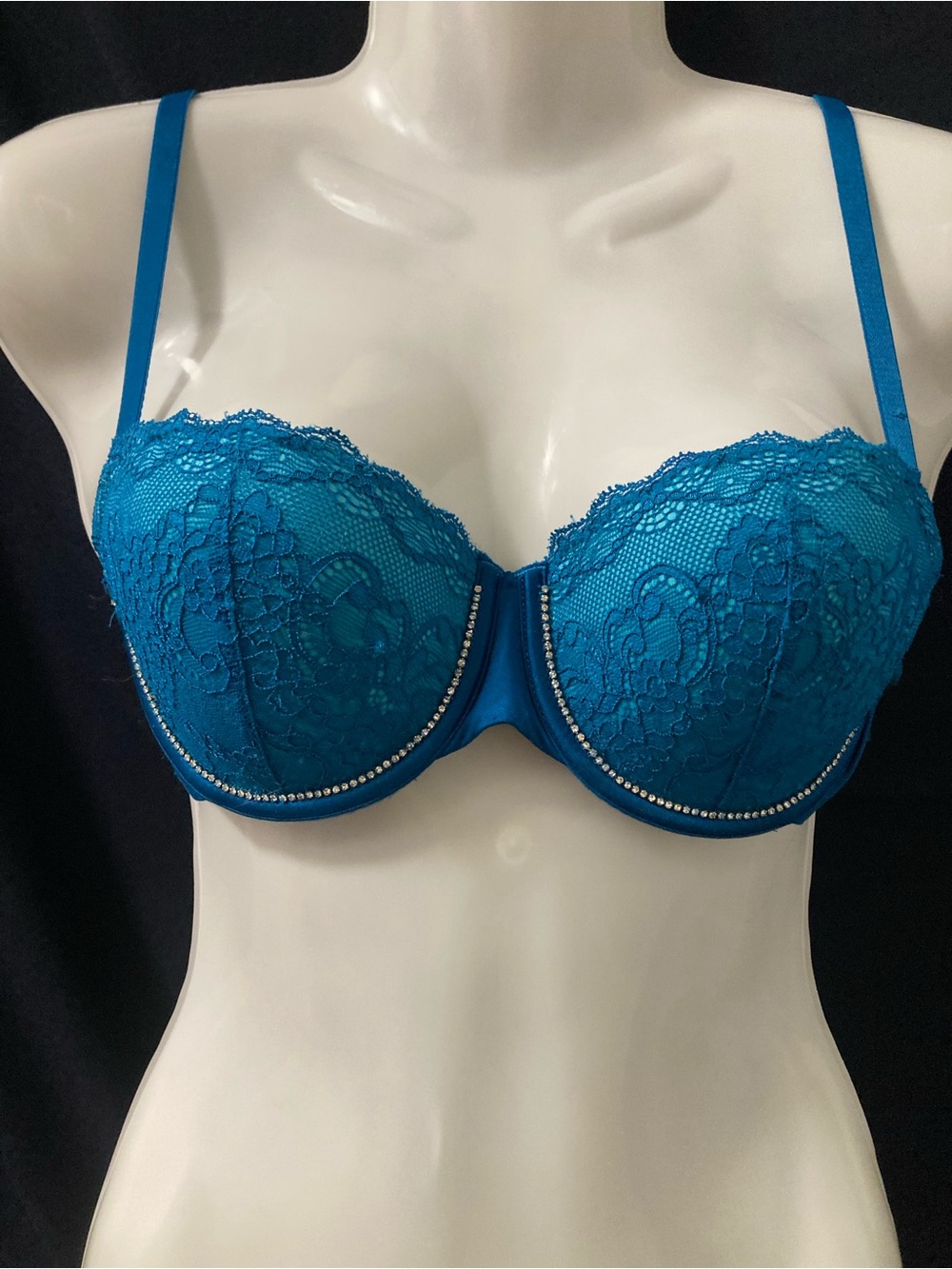 La Senza Teal Lace Rhinestone Balconette Bra 34B